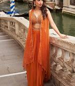 Orange chinon silk embroidered stylisht suit
