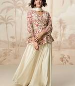 Off white chinon embroidered readymade suit