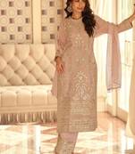 Baby pink pure geogette full stitched suit free size 