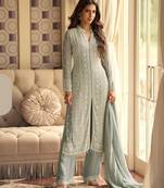 Grey pure geogette full stitched suit free size 