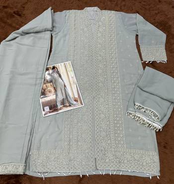 Grey pure geogette full stitched suit free size upto 42 3