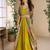 Mustard georgette printed gown with shrug