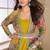 Mustard georgette printed gown with shrug