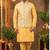 Men’s dhupian silk yellow kurta with heavy jacquard koti & silk pyjama