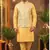 Men   s dhupian silk yellow kurta with heavy jacquard koti & silk pyjama