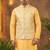 Men’s dhupian silk yellow kurta with heavy jacquard koti & silk pyjama