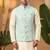 Men's dhupian silk cream kurta with mint heavy jacquard koti & silk pyjama
