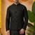 Men's dhupian silk black kurta with heavy jacquard koti & silk pyjama