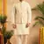 Men's dhupian silk cream kurta with heavy jacquard koti & silk pyjama
