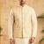 Men's dhupian silk cream kurta with heavy jacquard koti & silk pyjama