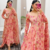 Peach Printed Full Flared Anarkali With Pant & Dupatta Set