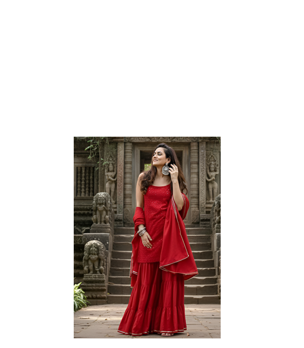 Red Embroidered Work Chikankari Sharara Suit With Dupatta Set 3