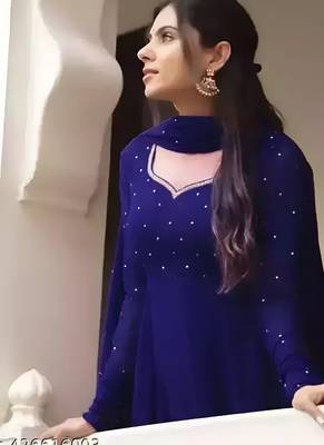 Blue stone work full flared anarkali with dupatta 2