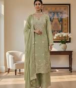Pista Green Jimmy Silk Embroidered Kurti Palazzo and Dupatta  3pc set