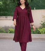 Women's Long Flared V-Neck with Button Details Anarkali shape Empire Waist,Kurta Pant Set