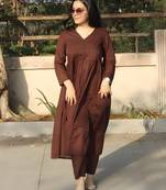 Women's Long Flared V-Neck with Button Details Anarkali shape Empire Waist,Kurta Pant Set