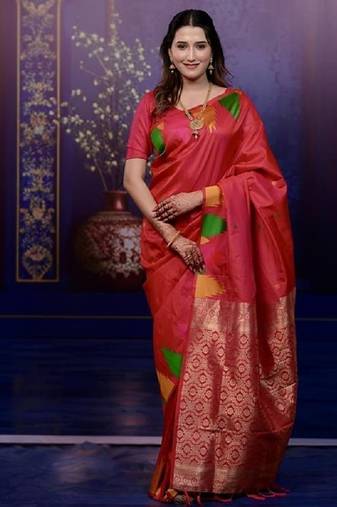 red color temple woven work soft art silk saree