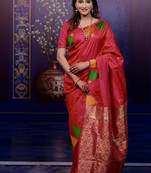 red color temple woven work soft art silk saree