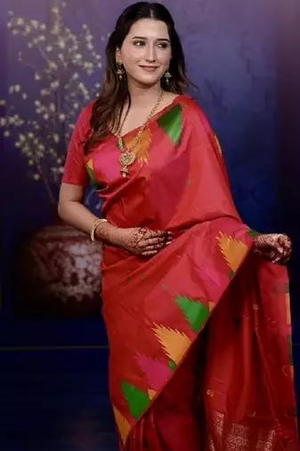 red color temple woven work soft art silk blend saree