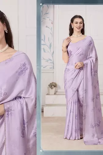 purple pure satin digital print saree