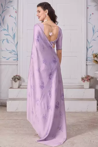 purple pure satin digital print saree