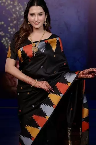black color temple woven work soft art silk blend saree