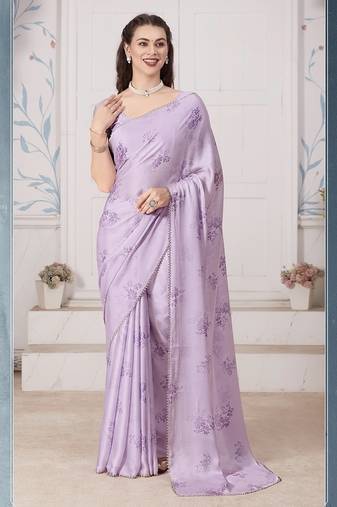 purple color pure satin digital print saree