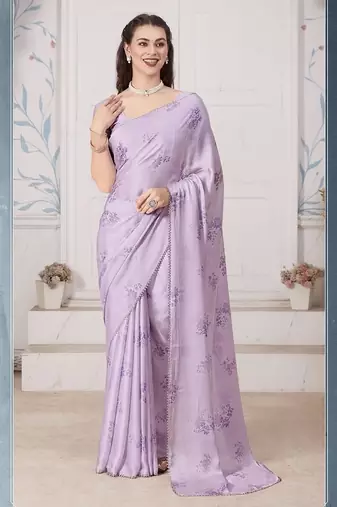 purple color pure satin digital print saree