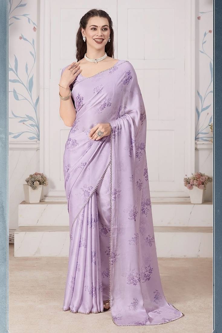 purple color pure satin digital print saree