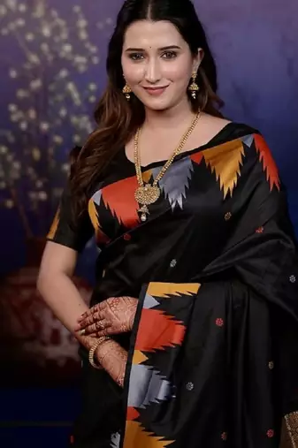 black color temple woven work soft art silk blend saree