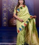 parrot green color temple woven work soft art silk saree