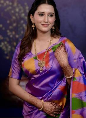 levender color temple woven work soft art silk blend saree 3