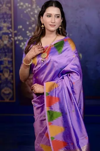 levender color temple woven work soft art silk blend saree