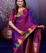 purple color temple woven work soft art silk saree