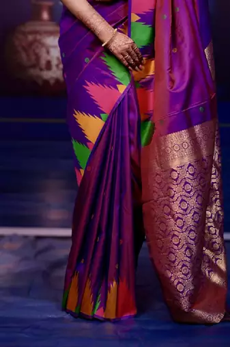 purple color temple woven work soft art silk blend saree