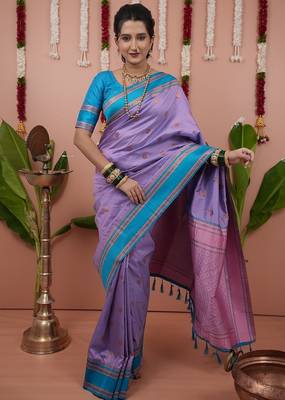 levender narayani woven border zari work soft silk blend saree 1