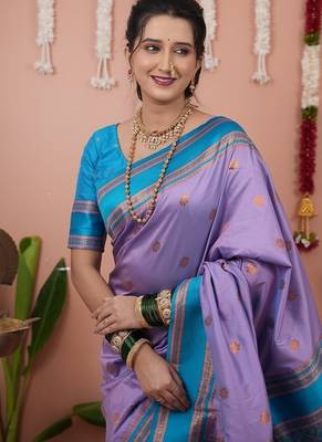 levender narayani woven border zari work soft silk blend saree 2