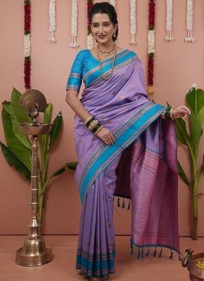 levender narayani woven border zari work soft silk blend saree 4