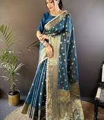 dark rama color banarasi tissue crush zari woven border saree
