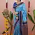 sky blue color narayani woven border zari work soft silk blend saree