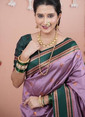dark levender color narayani woven border zari work soft silk blend saree 2