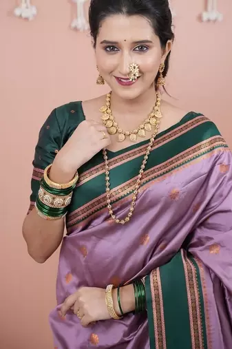 dark levender color narayani woven border zari work soft silk blend saree