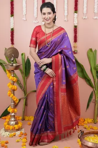 light purple color narayani woven border zari work soft silk blend saree