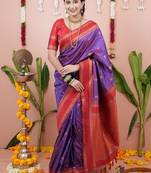 light purple color narayani woven border zari work soft silk blend saree