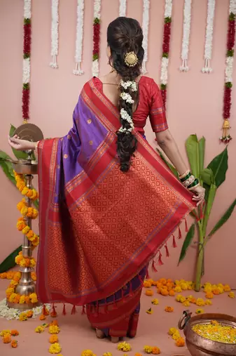 light purple color narayani woven border zari work soft silk blend saree
