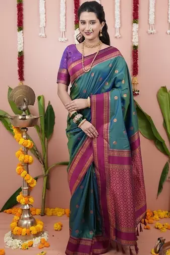 green color narayani woven border zari work soft silk blend saree