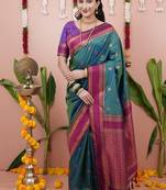 green color narayani woven border zari work soft silk blend saree
