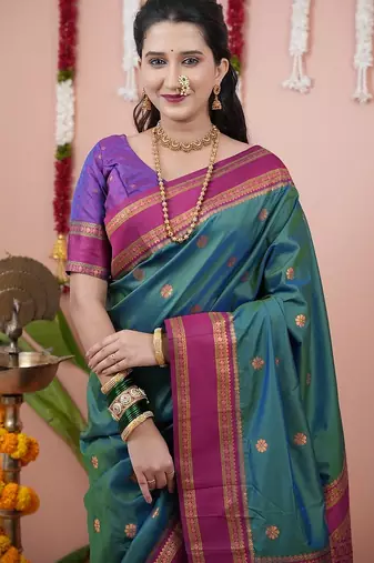 green color narayani woven border zari work soft silk blend saree