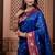Blue color colorfull woven border zari work soft silk blend saree