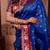 Blue color colorfull woven border zari work soft silk blend saree